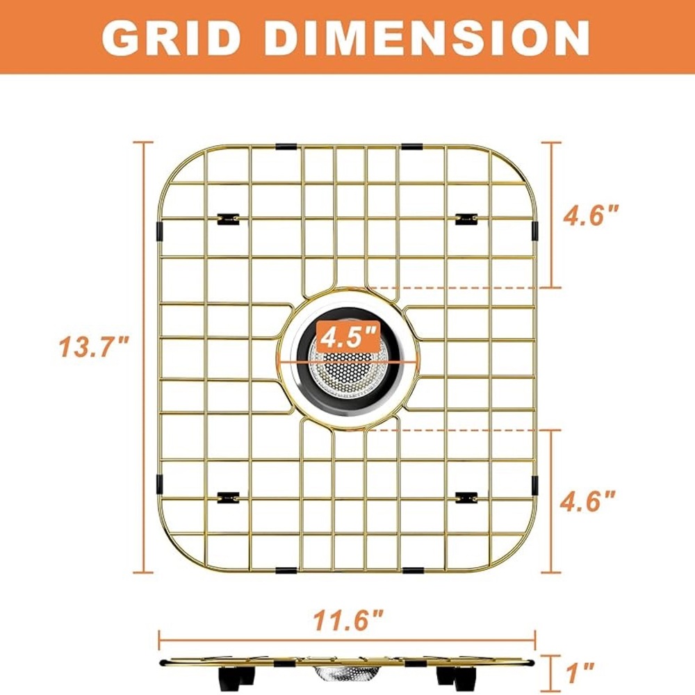Kitchen Sink Bottom Two Grids, Racks, Protector Matte Gold